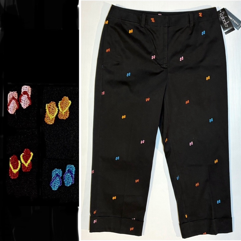 NWT Rafaella Embroidered Flip-Flops Capri Pants 8